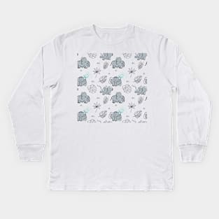 Cute baby pattern with elephants and plants Kids Long Sleeve T-Shirt